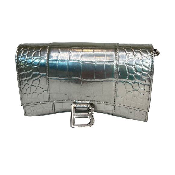 Balenciaga Silver Croc-Embossed Hourglass Chain Wallet - Picture 4 of 11